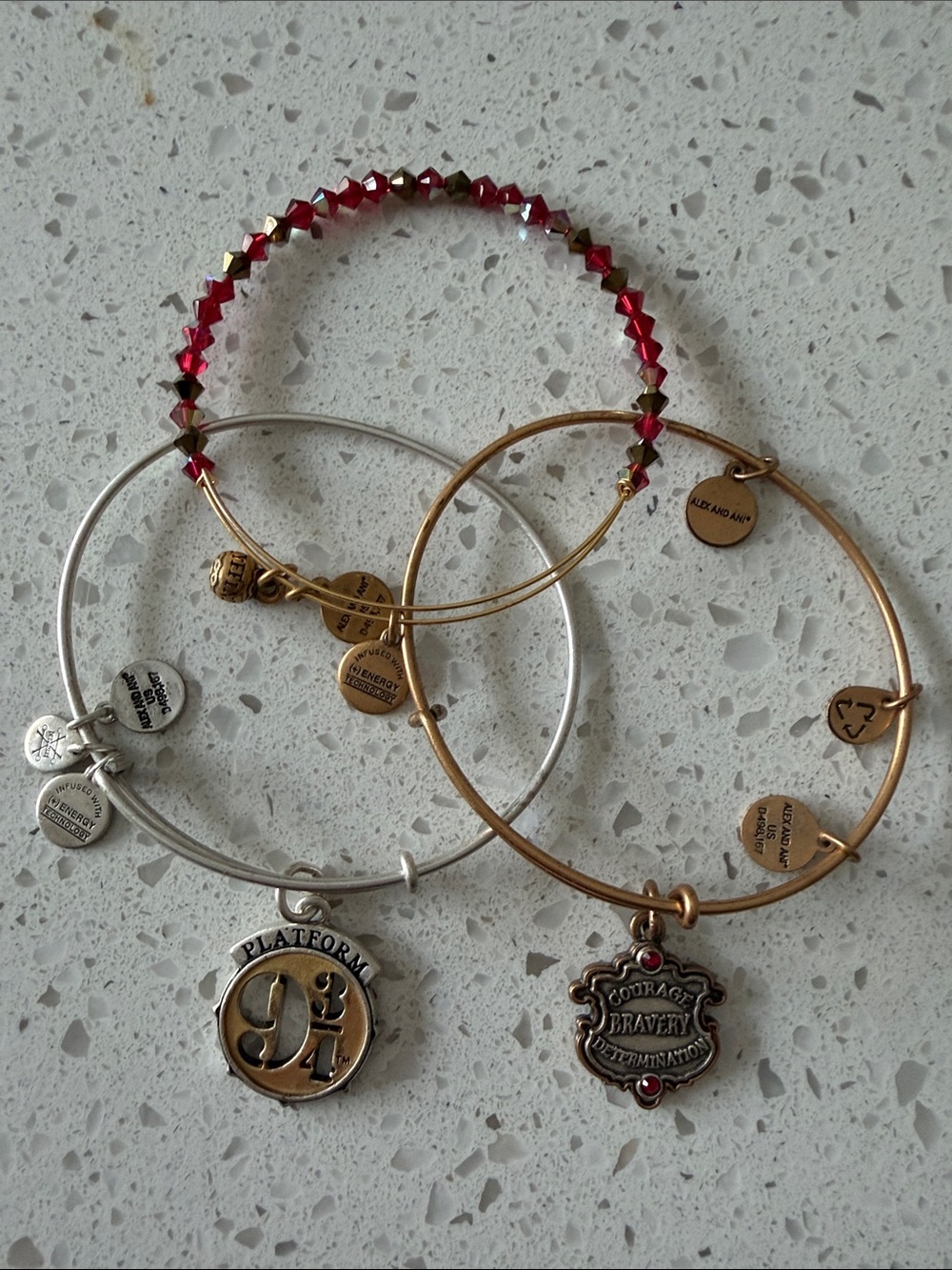 Griffindor Harry Potter Alex and Ani Red Crystal & Mixed Metal Charm Bangle Set